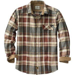 Men's Buck Camp Flannel, Long Sleeve Plaid Button Down Casual Shirt, Cordur